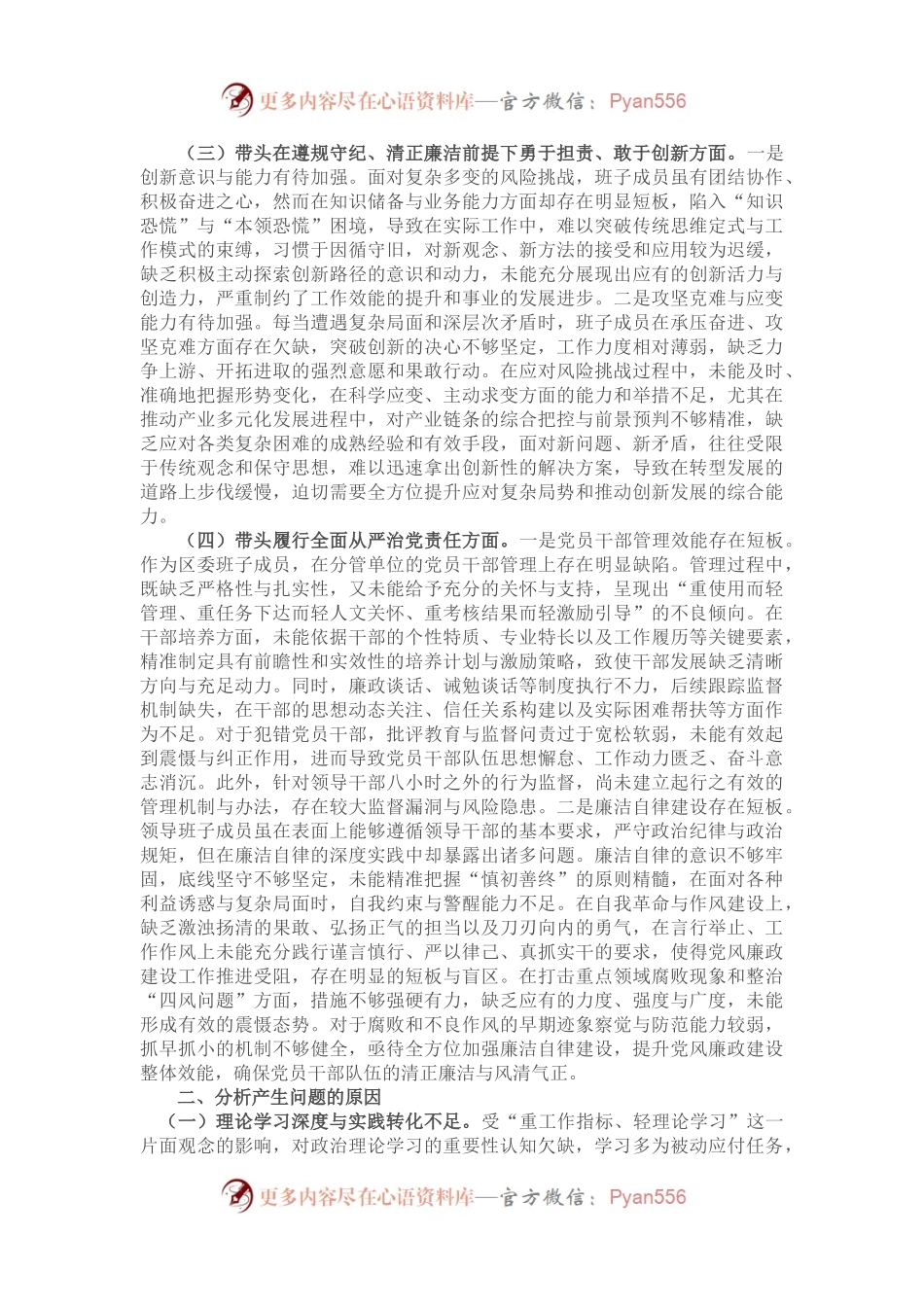 区委领导班子2024年度民主生活会“四个带头”个人对照检查材料.docx_第2页