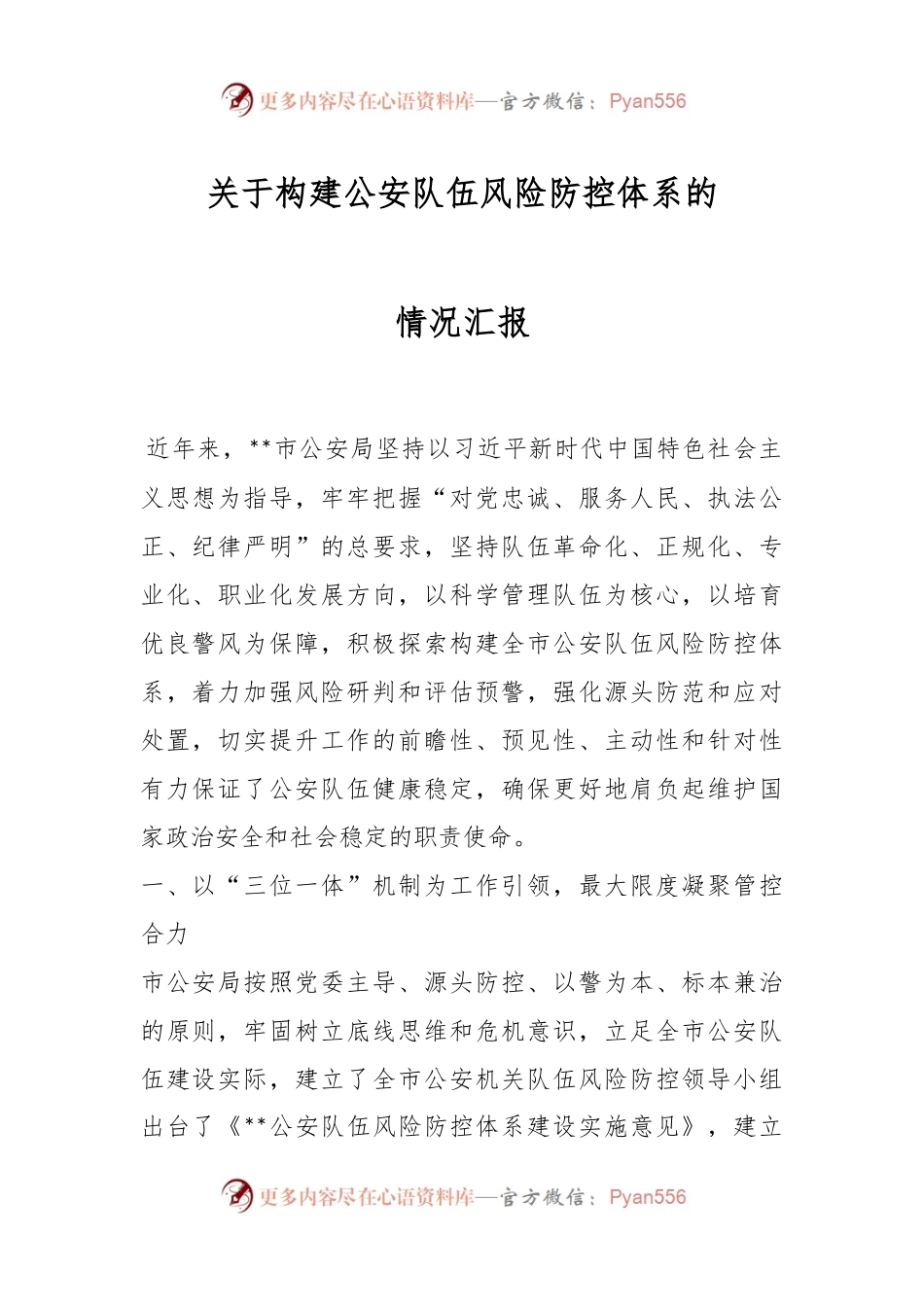 关于构建公安队伍风险防控体系的情况汇报.docx_第1页