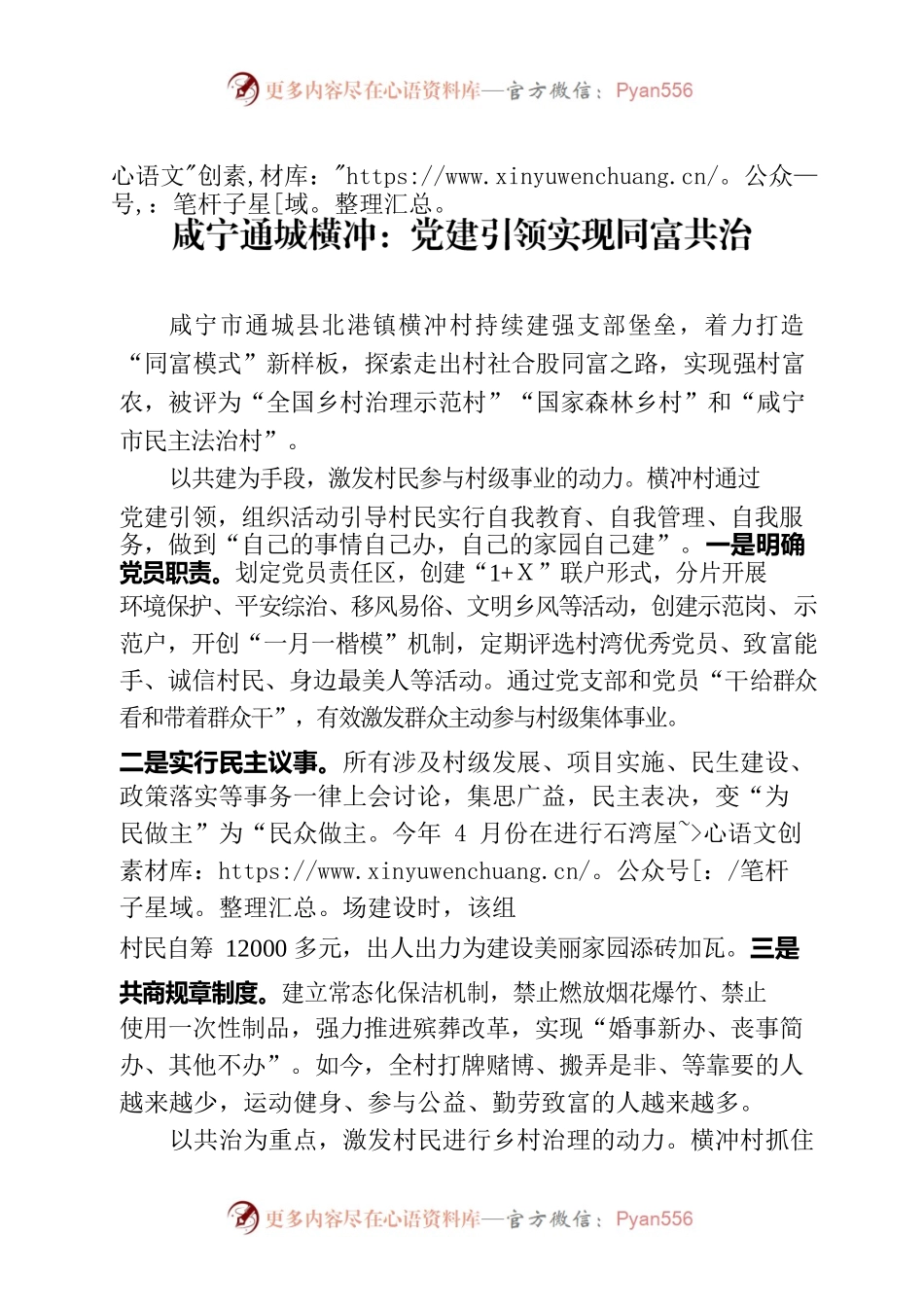 北港镇横冲村--党建引领  同富同治  共建共享 0630.docx_第1页