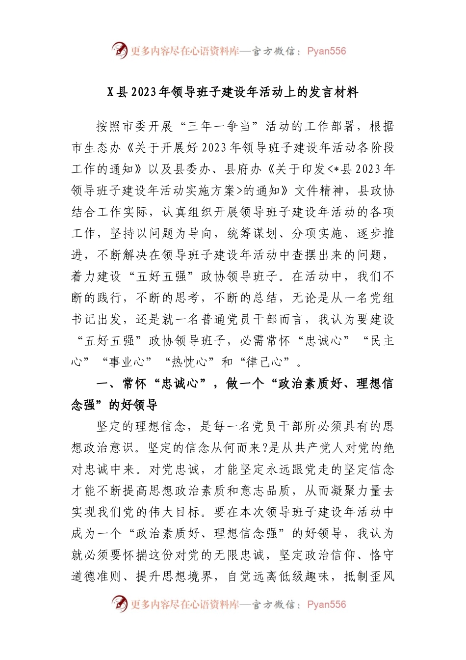 县2023年领导班子建设年活动上的发言材料.docx_第1页