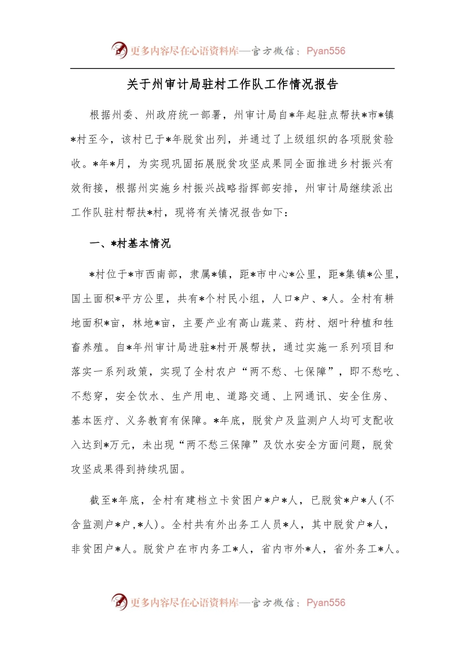 关于州审计局驻村工作队工作情况报告.docx_第1页