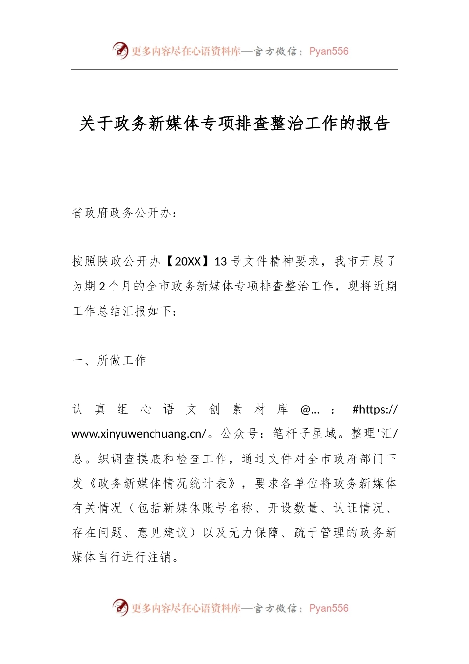 关于政务新媒体专项排查整治工作的报告.docx_第1页