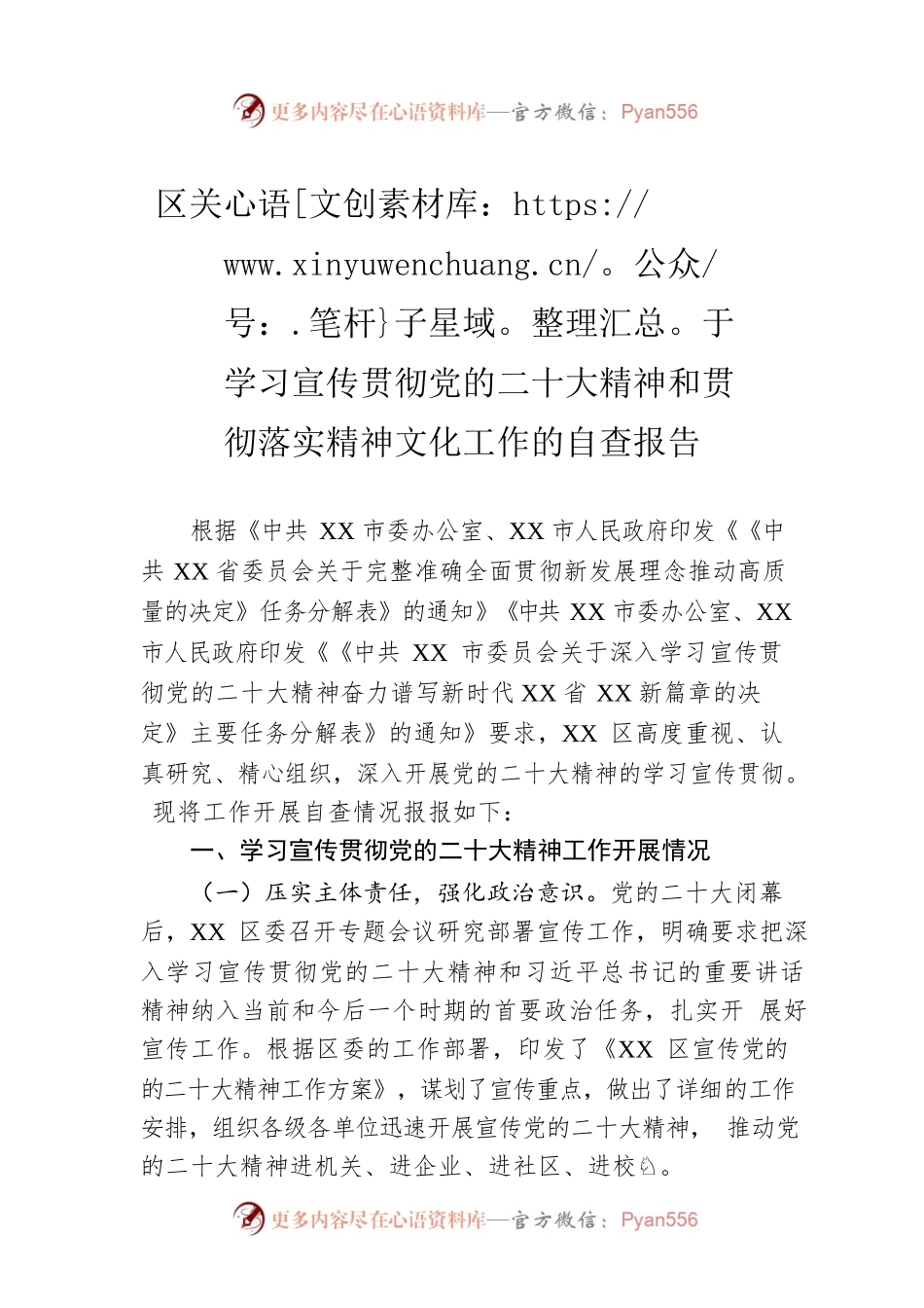 区关于学习宣传贯彻党的二十大精神和贯彻落实精神文化工作的自查报告.docx_第1页