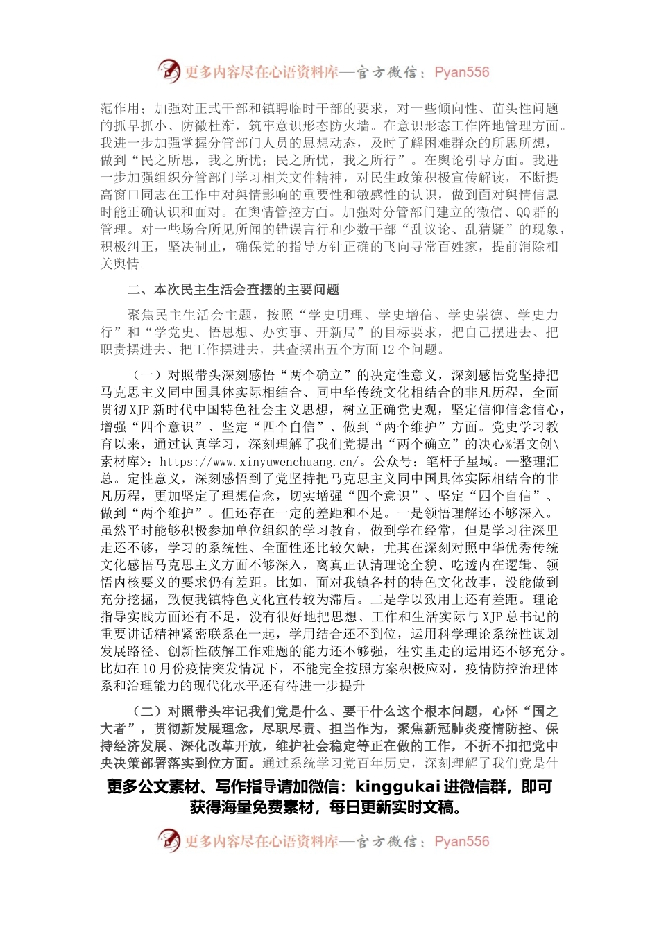 副镇长（民政和文化）党史学习教育五个带头专题民主生活会发言材料.docx_第2页