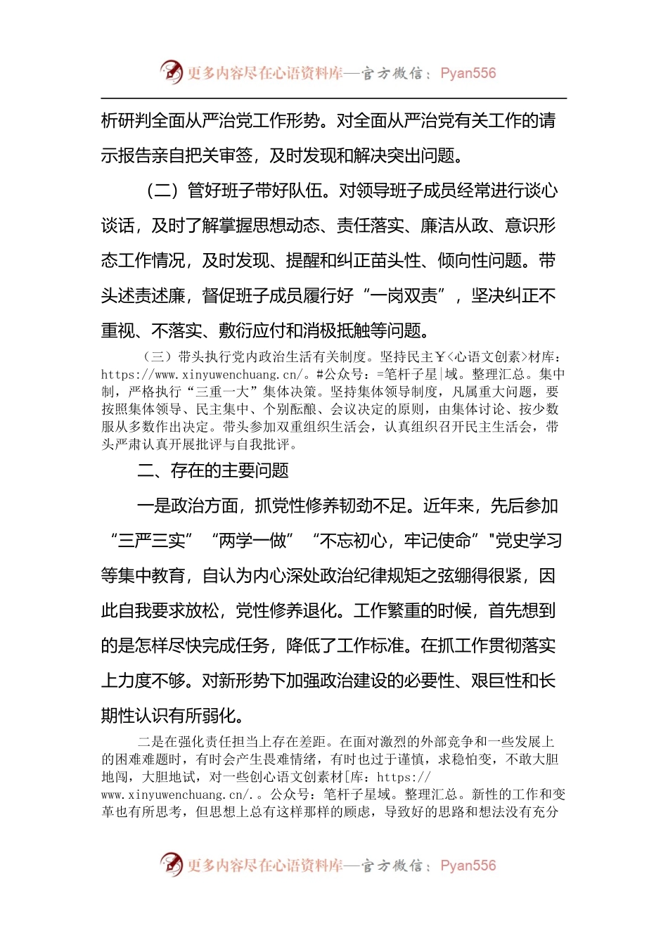 关于全面从严治党主体责任落实情况班子成员自查报告.docx_第2页