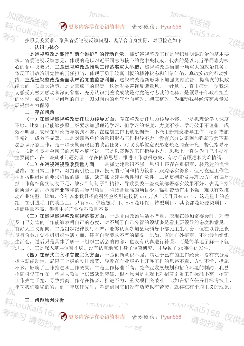副县长巡视整改专题民主生活会对照检查发言.docx_第1页