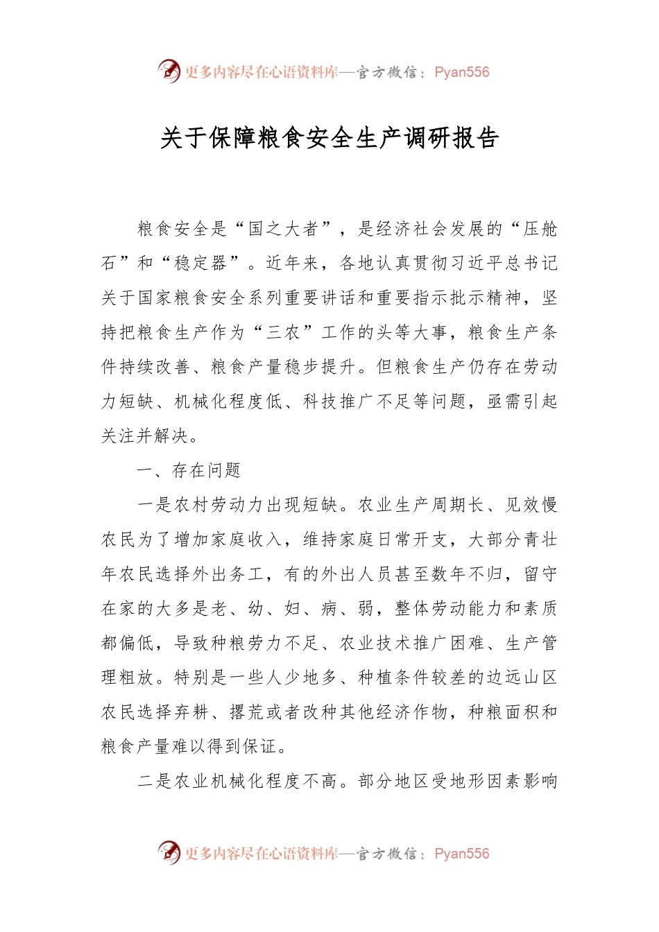 关于保障粮食安全生产调研报告.docx_第1页