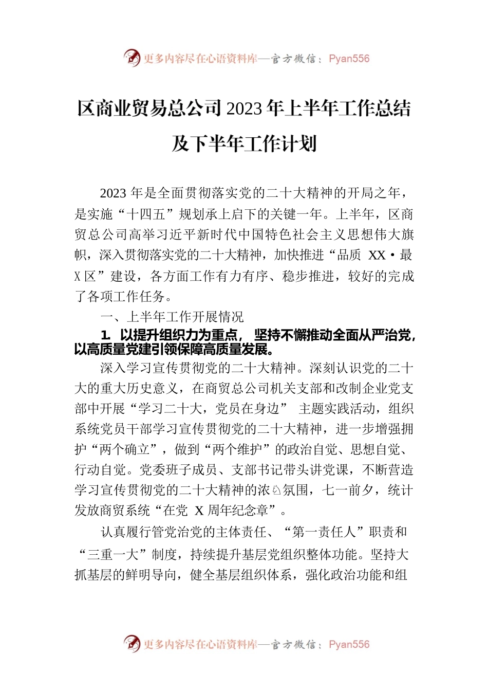 区商业贸易总公司2023年上半年工作总结及下半年工作计划.docx_第1页