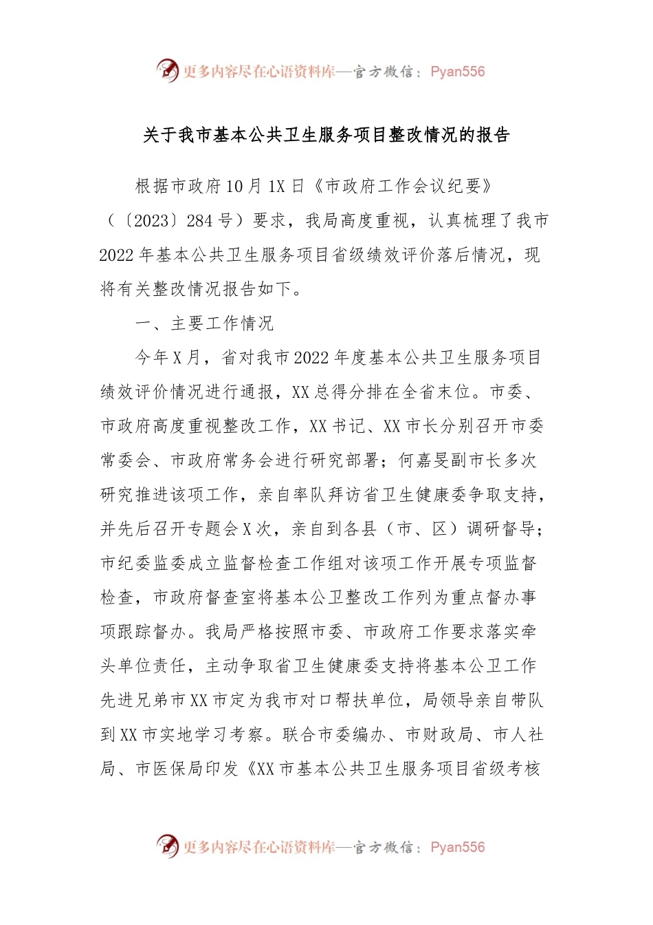 关于我市基本公共卫生服务项目整改情况的报告.docx_第1页