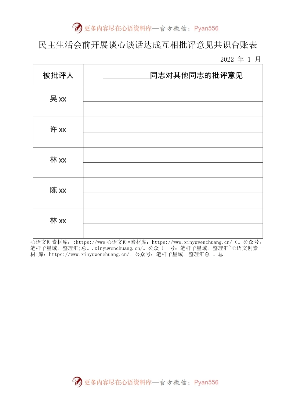 区xx局党员之间互相批评意见记录表.docx_第1页