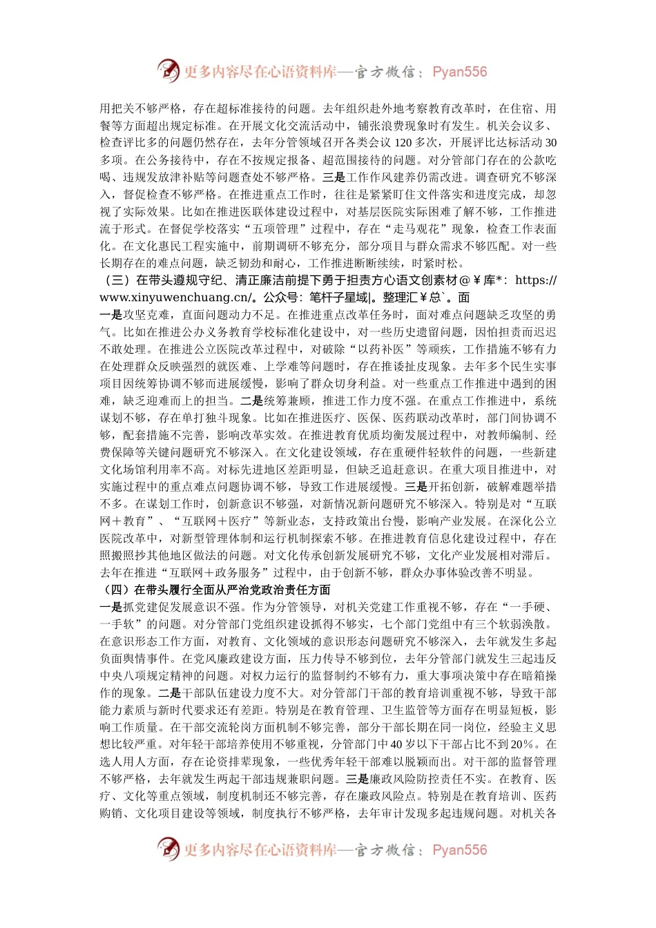 分管文化教育卫生的副市长2024年民主生活会对照检查材料（四个带头）.docx_第2页
