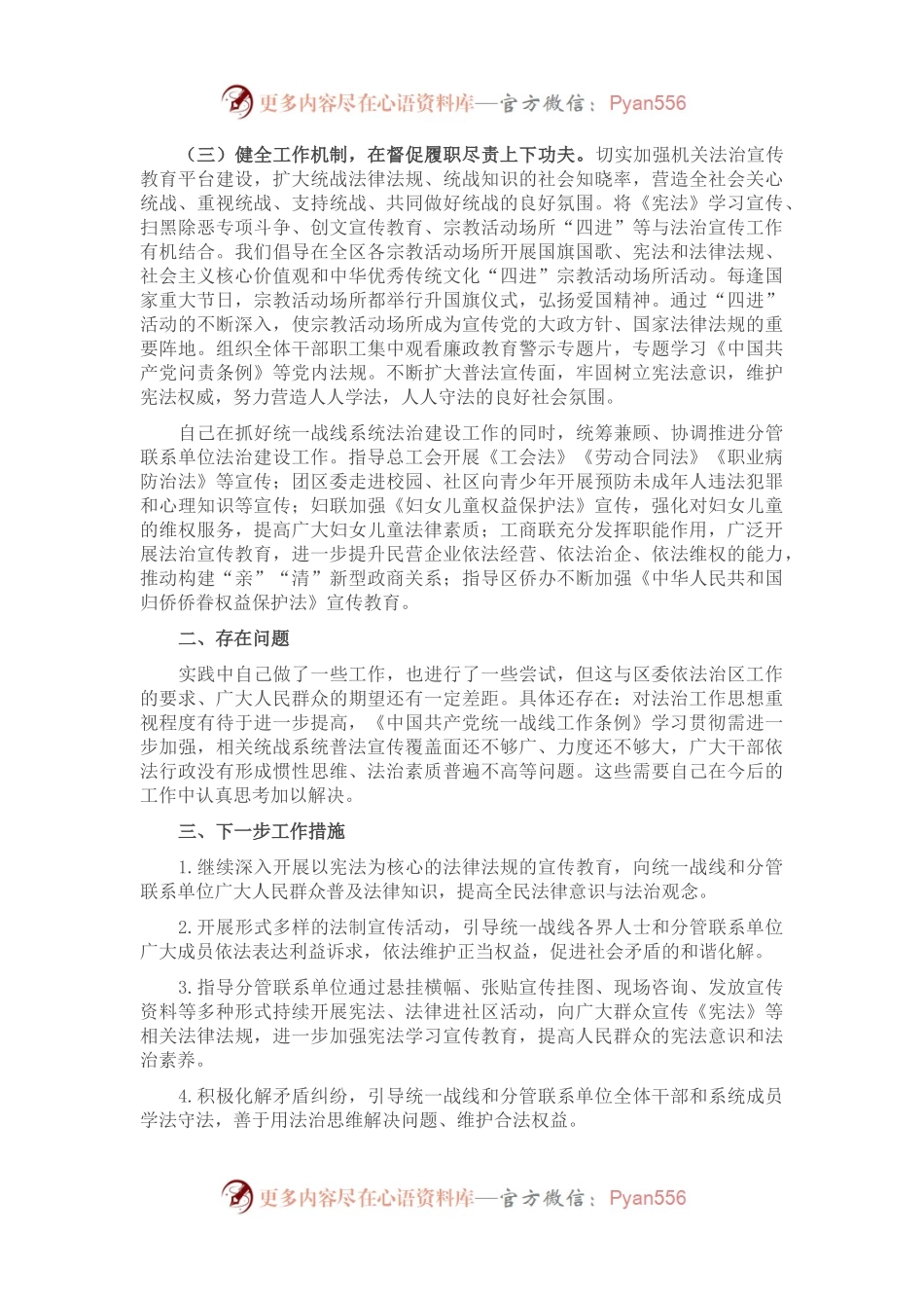 区委统战部领导同志履行推进法治建设第一责任人履职情况报告.docx_第2页