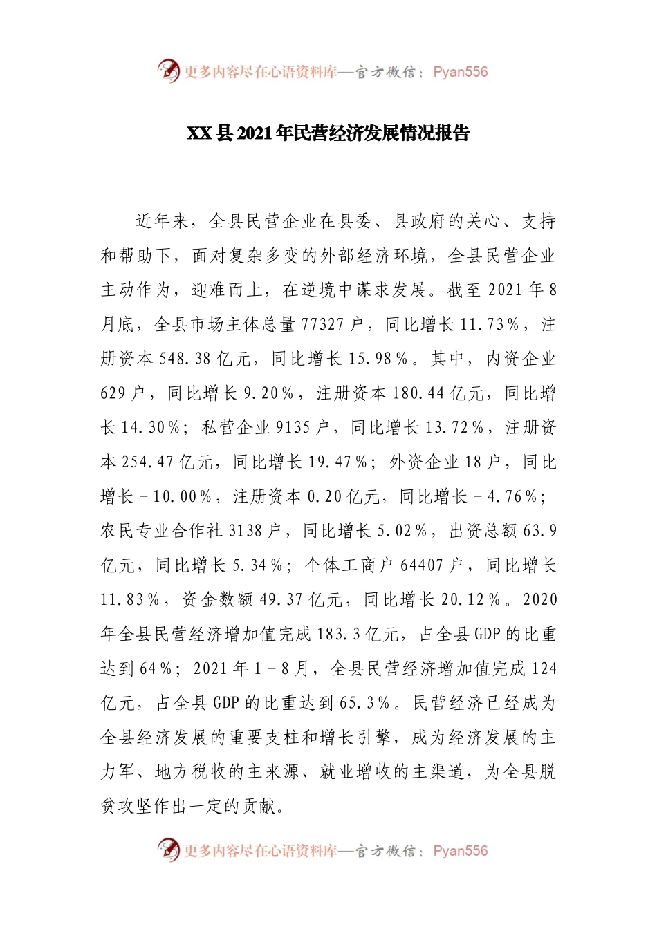 县2021年民营经济发展情况报告(002).docx_第1页