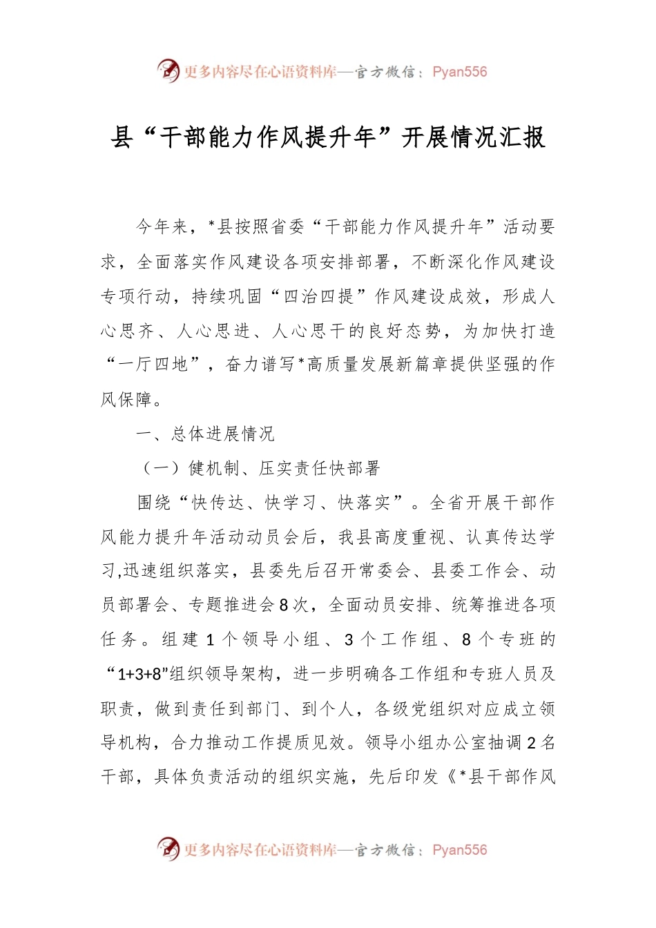 县“干部能力作风提升年”开展情况汇报.docx_第1页