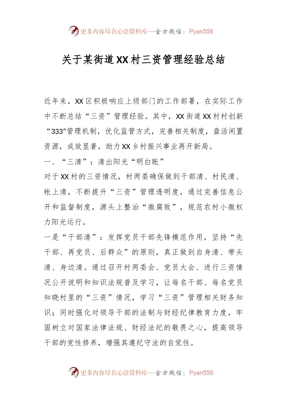 关于某街道XX村三资管理经验总结.docx_第1页