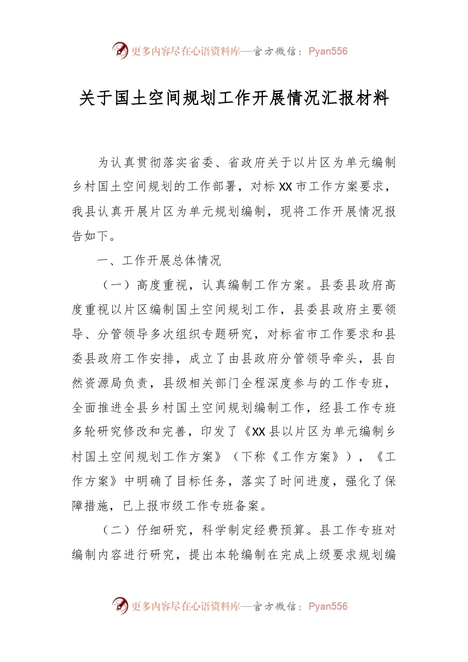 关于国土空间规划工作开展情况汇报材料.docx_第1页