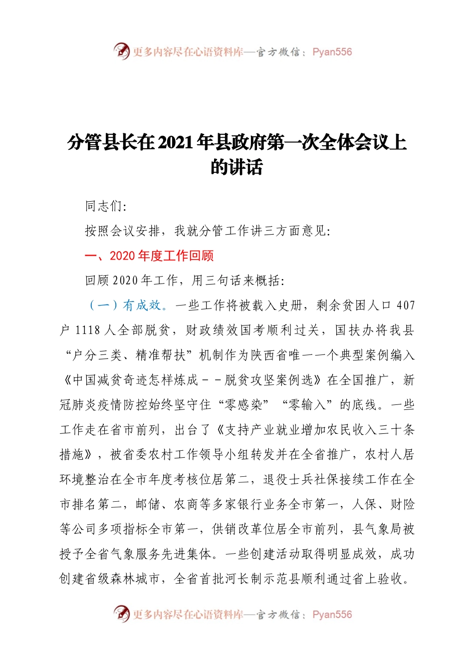分管县长在2021年县政府第一次全体会议上的讲话.docx_第1页