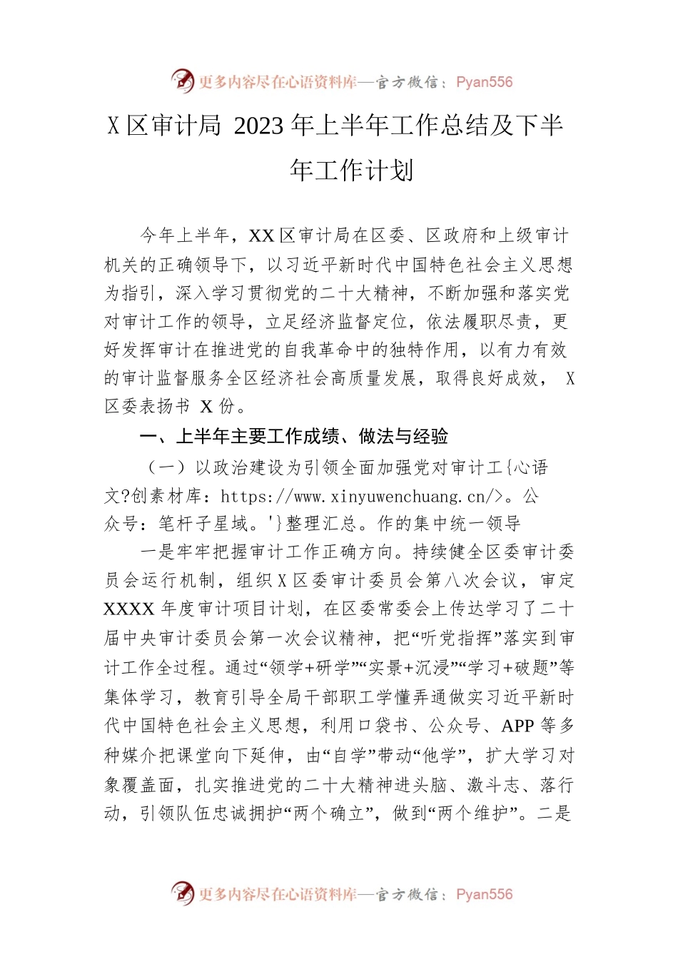 区审计局2023年上半年工作总结及下半年工作计划.docx_第1页