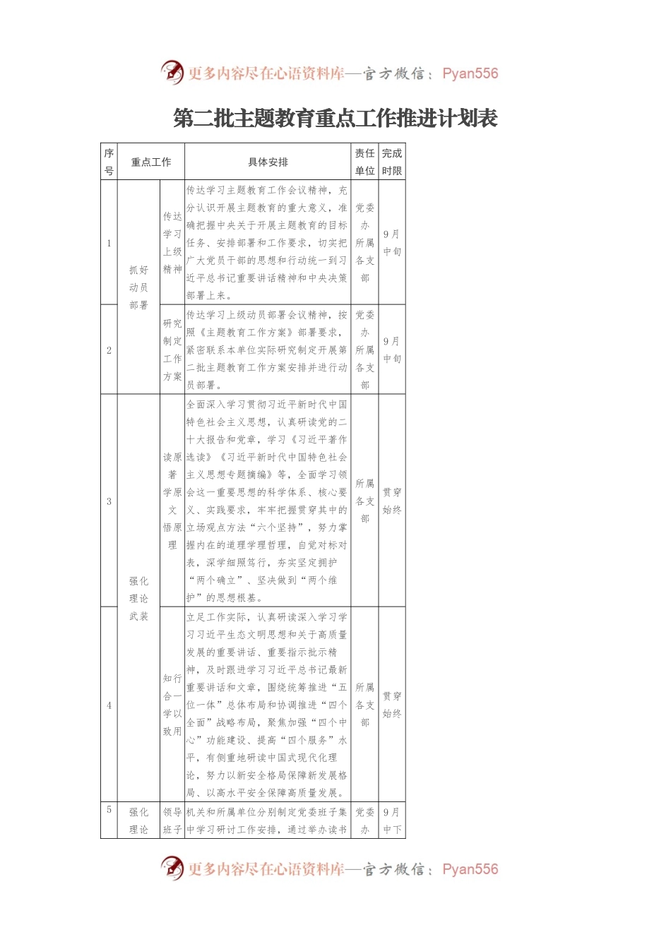关于第二批主题教育重点工作推进计划表.docx_第1页