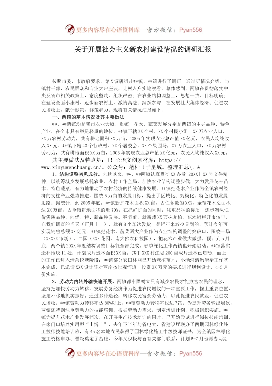 关于开展社会主义新农村建设情况的调研汇报.docx_第1页