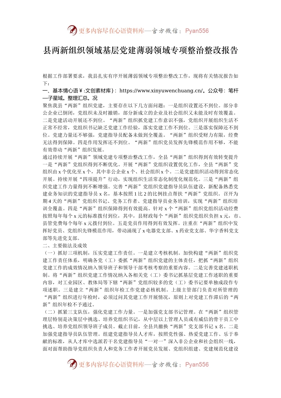县两新组织领域基层党建薄弱领域专项整治整改报告.docx_第1页