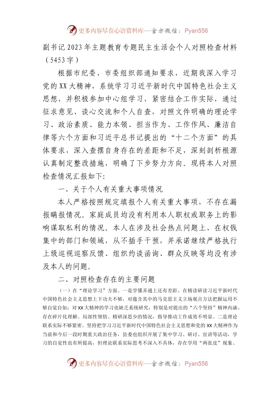 副书记2023年主题教育专题民主生活会个人对照检查材料.docx_第1页