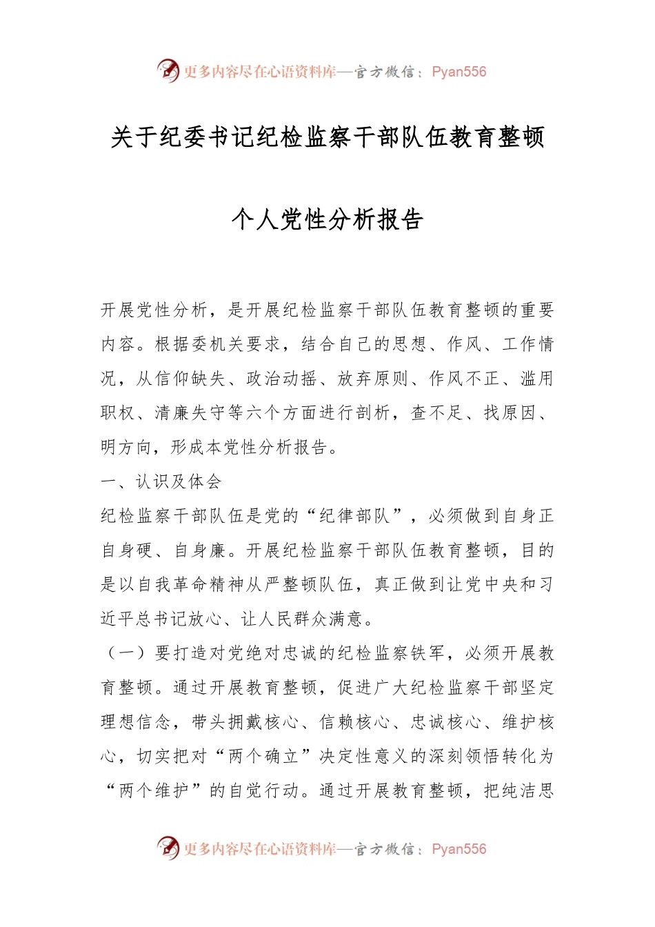 关于纪委书记纪检监察干部队伍教育整顿个人党性分析报告.docx_第1页