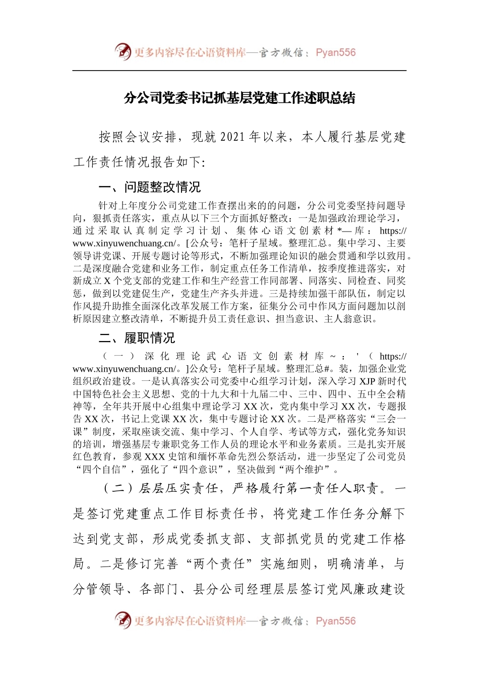 分公司党委书记抓基层党建工作述职总结[02].docx_第1页