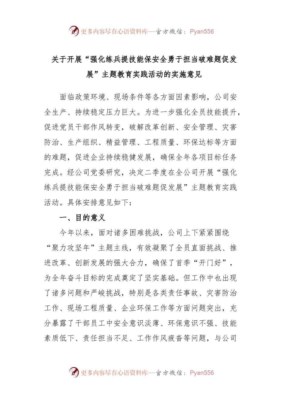 关于开展“强化练兵提技能保安全勇于担当破难题促发展”主题教育实践活动的实施意见.docx_第1页