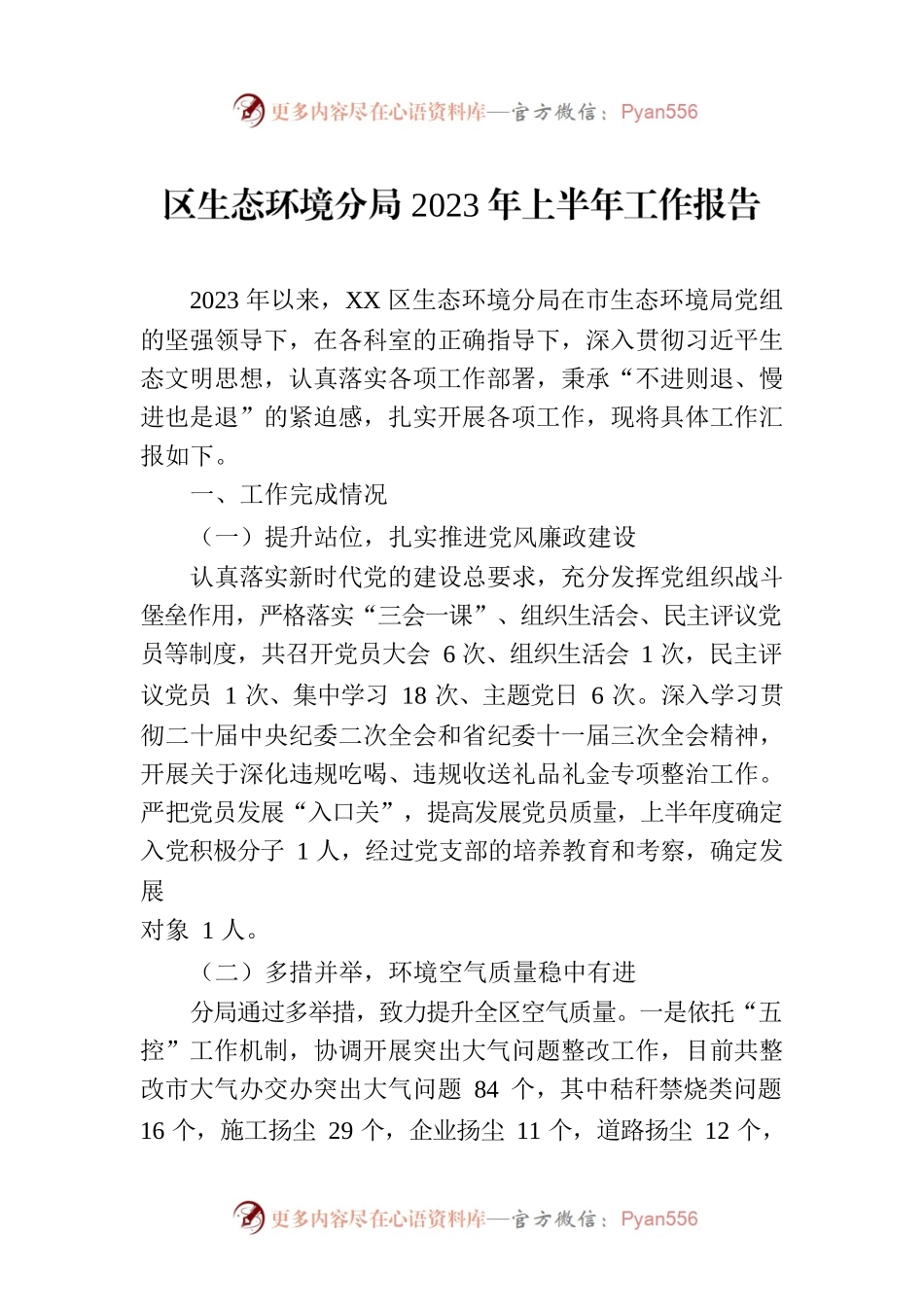 区生态环境分局2023年上半年工作报告（20230806）.docx_第1页