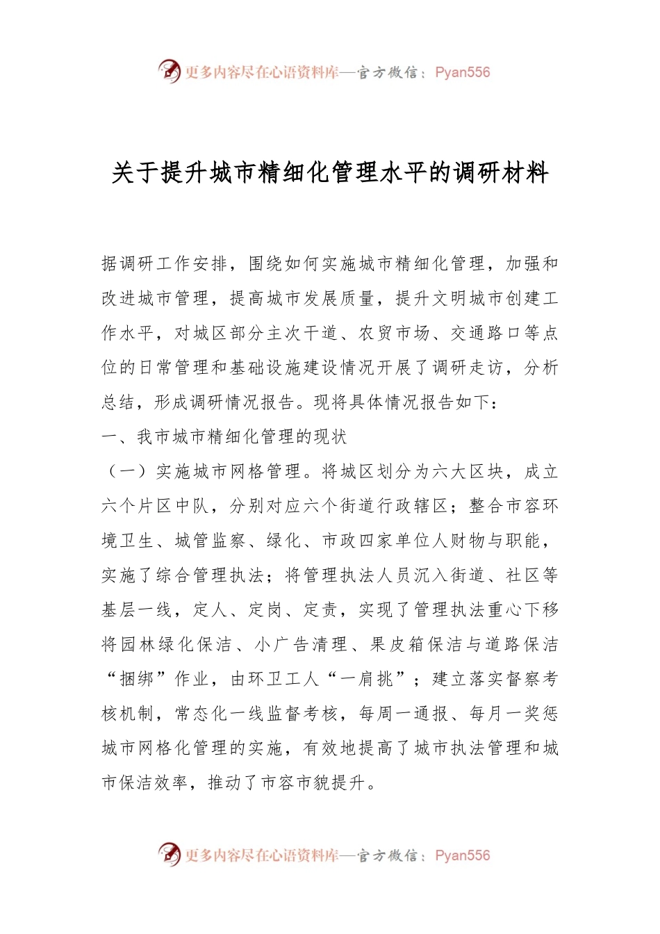 关于提升城市精细化管理水平的调研材料.docx_第1页