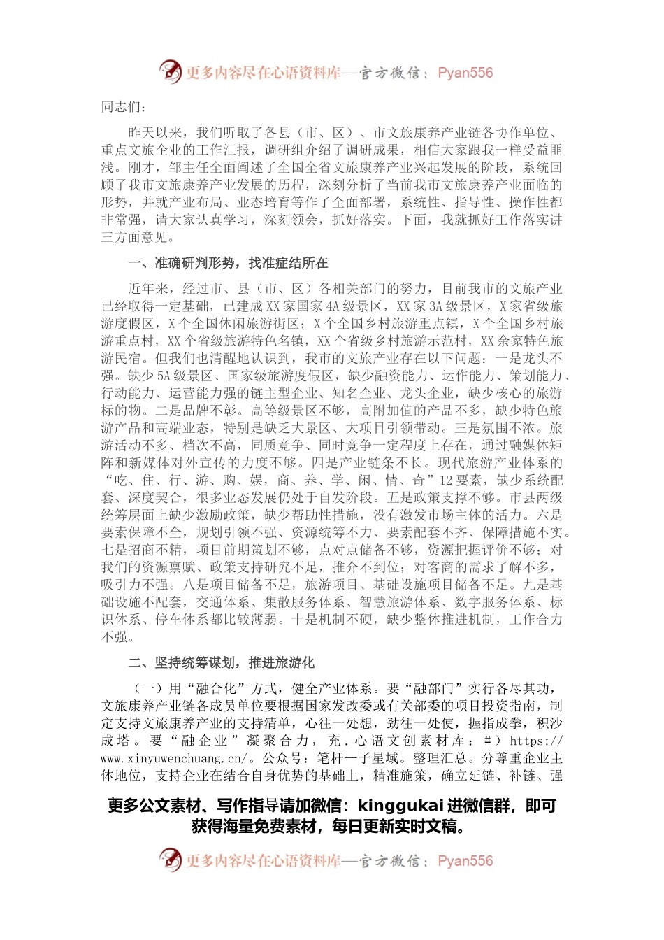 分管副市长在全市文旅康养产业链工作会议上的讲话.docx_第1页