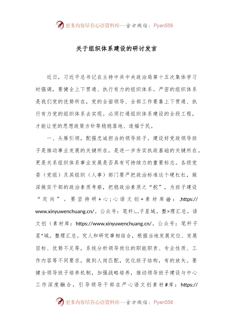 关于组织体系建设的研讨发言.docx_第1页