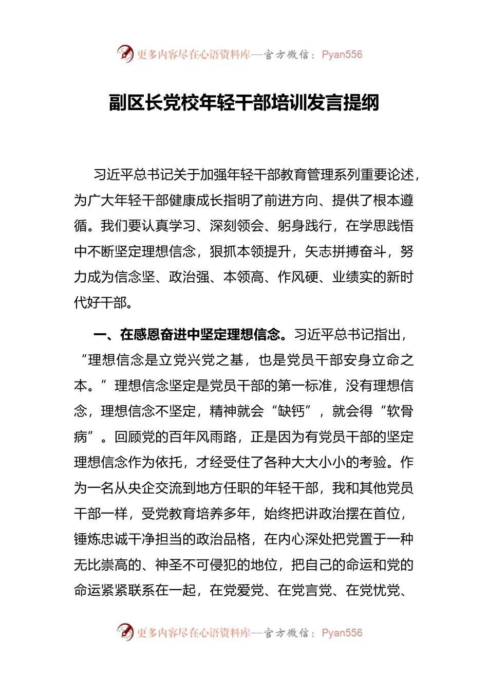 副区长党校年轻干部培训发言提纲.docx_第1页