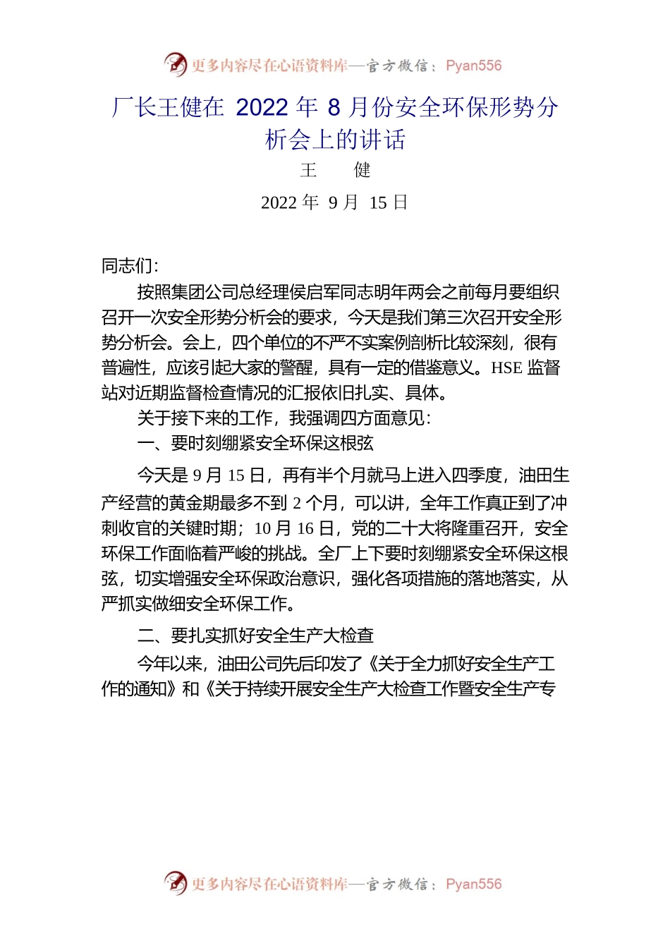 厂长在2022年安全环保形势分析会上的讲话.docx_第1页