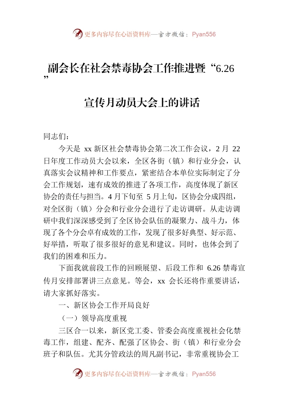 副会长在社会禁毒协会工作推进暨“6.26”宣传月动员大会上的讲话.docx_第1页