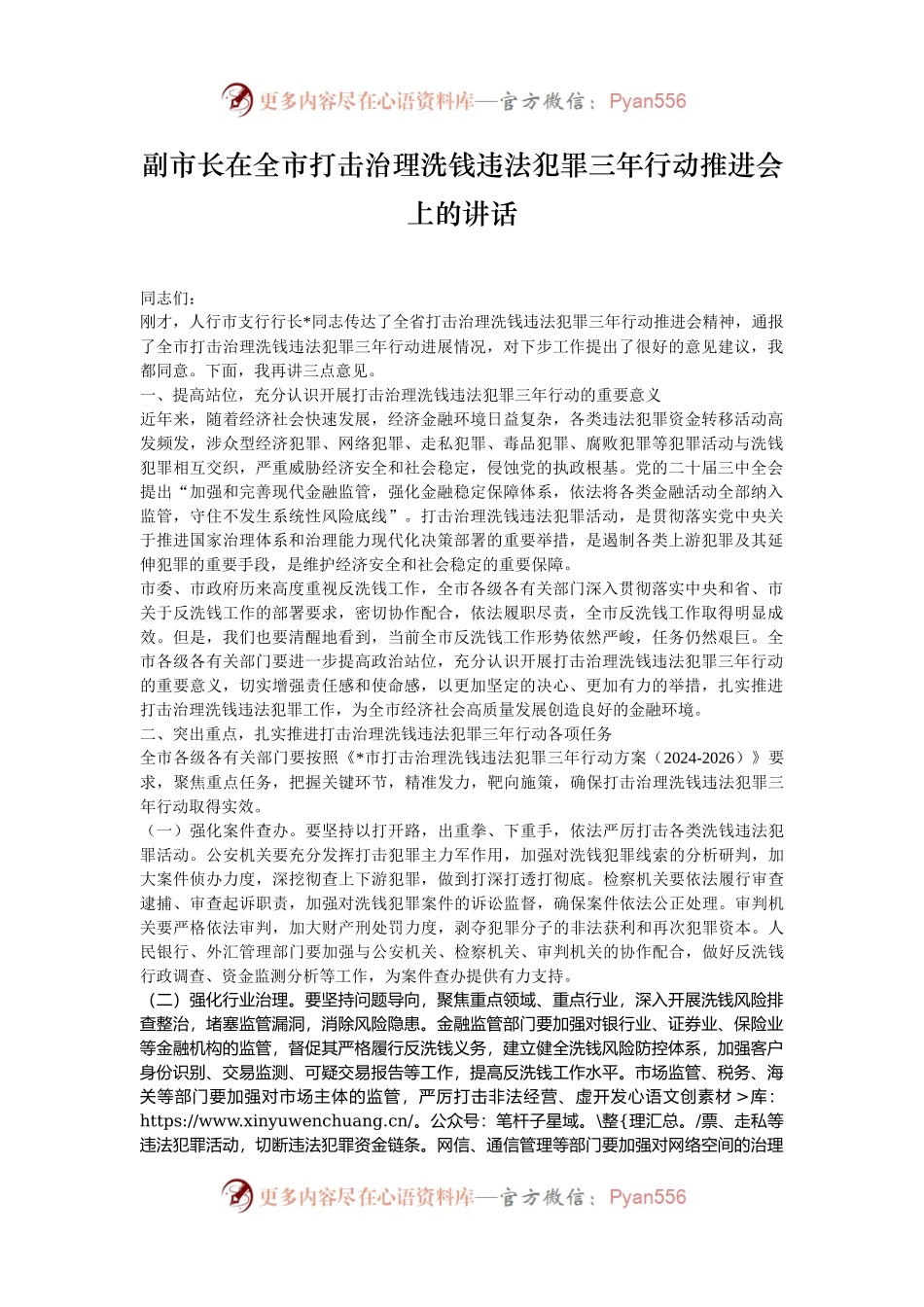 副市长在全市打击治理洗钱违法犯罪三年行动推进会上的讲话.docx_第1页