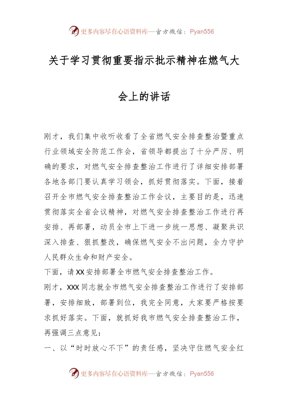 关于学习贯彻重要指示批示精神在燃气大会上的讲话.docx_第1页
