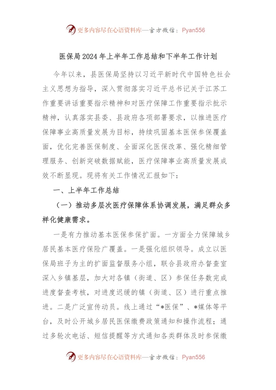 医保局2024年上半年工作总结和下半年工作计划.docx_第1页