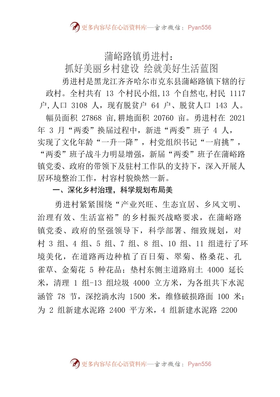勇进村美丽村庄事迹材料.docx_第1页