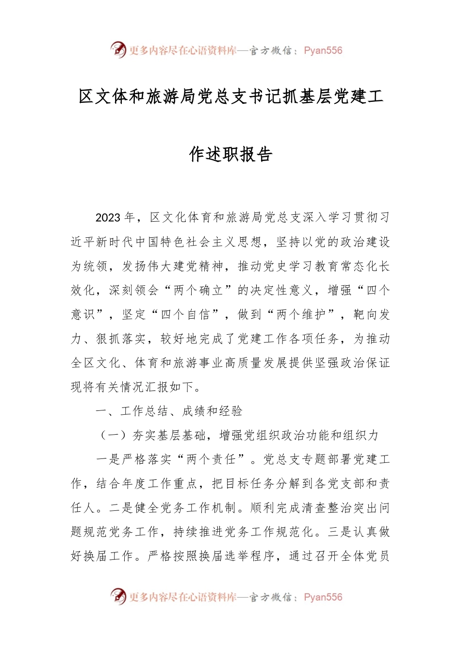 区文体和旅游局党总支书记抓基层党建工作述职报告.docx_第1页