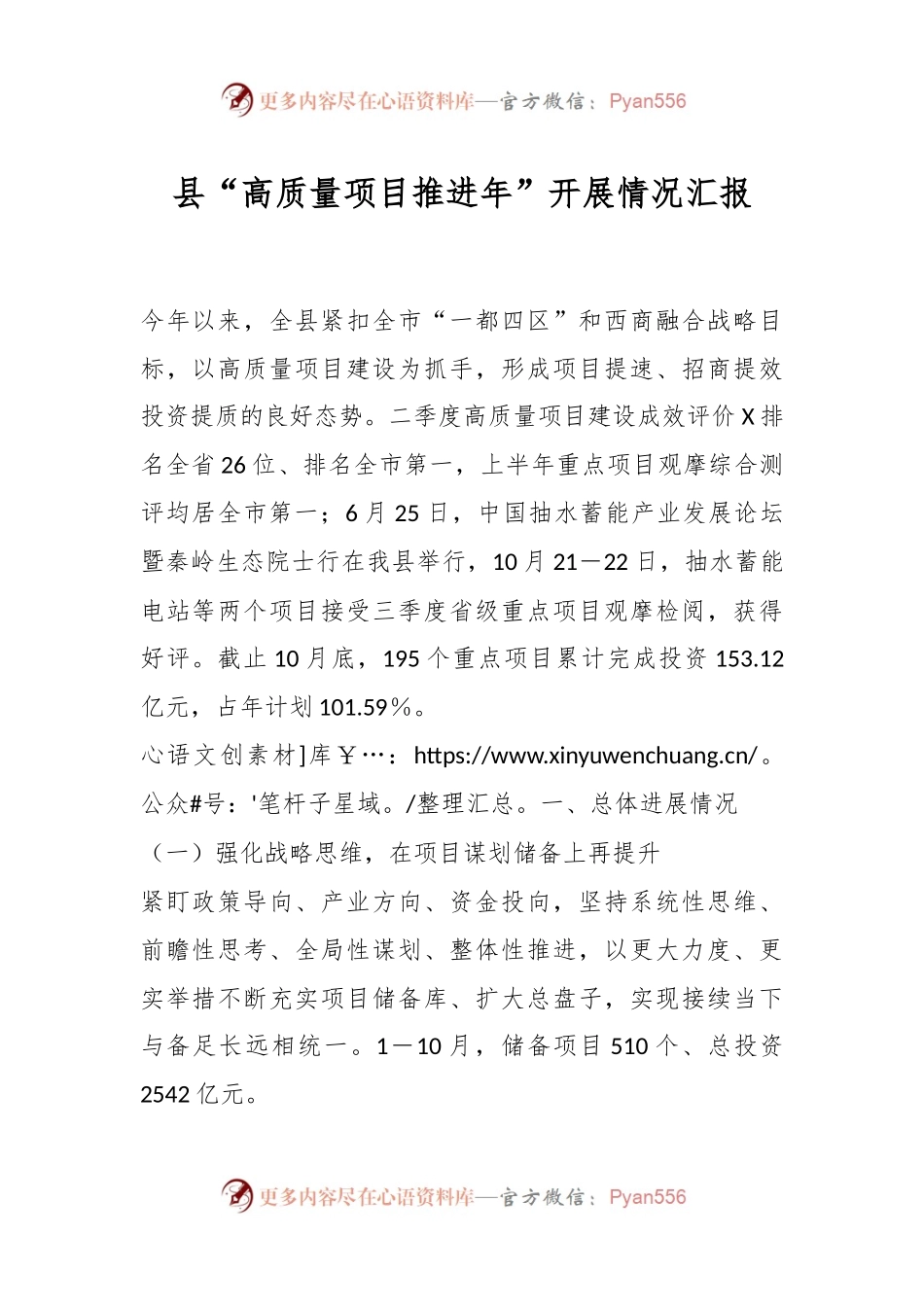 县“高质量项目推进年”开展情况汇报.docx_第1页