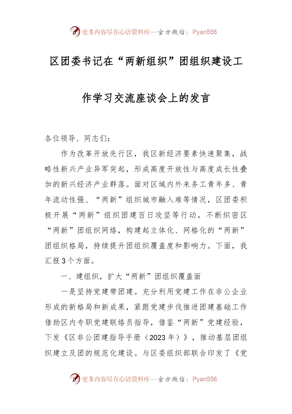 区团委书记在“两新组织”团组织建设工作学习交流座谈会上的发言.docx_第1页