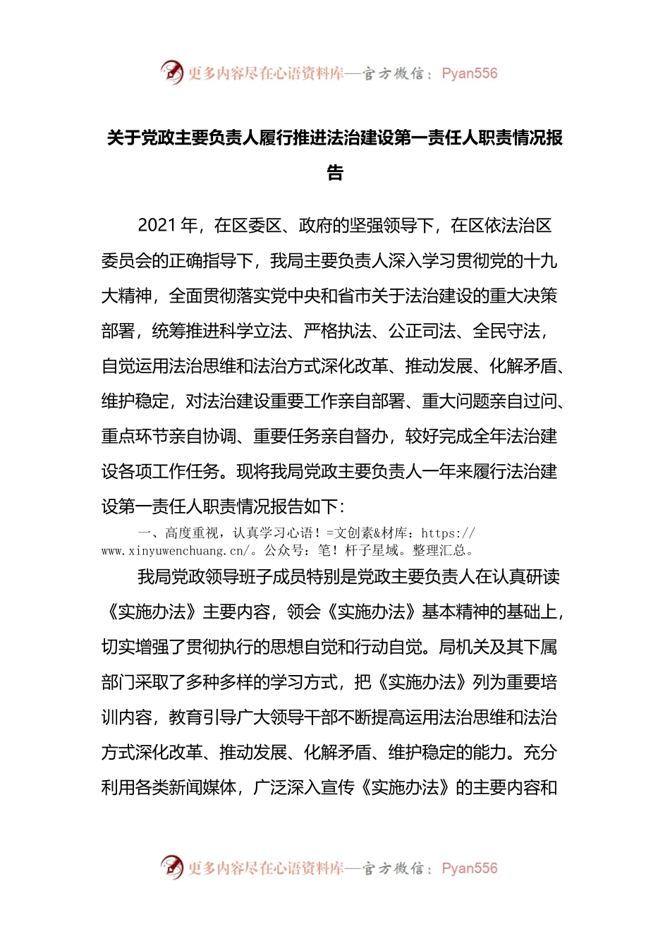 关于党政主要负责人履行推进法治建设第一责任人职责情况报告.docx_第1页