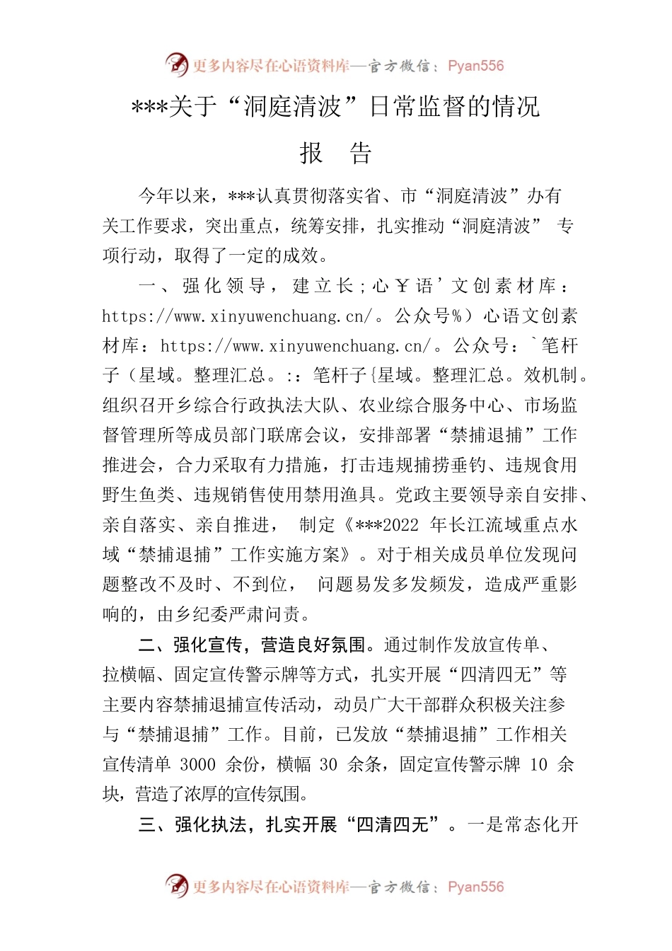 关于“洞庭清波”日常监督的情况报告.docx_第1页
