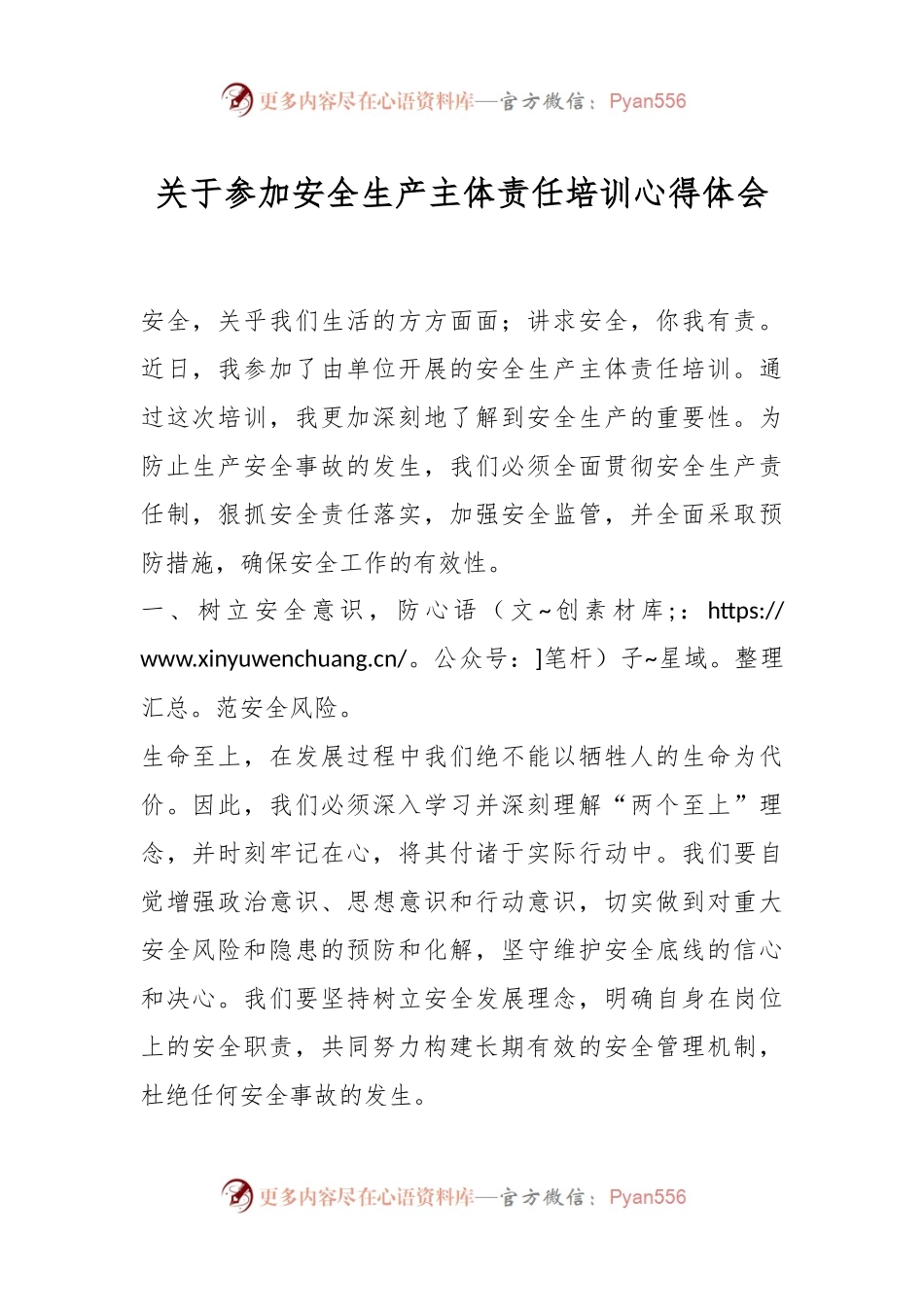 关于参加安全生产主体责任培训心得体会.docx_第1页