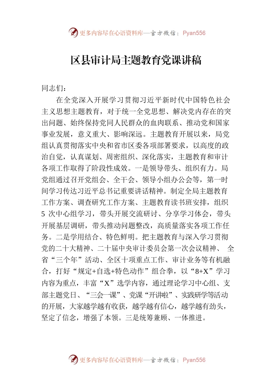 区县审计局主题教育党课讲稿.docx_第1页