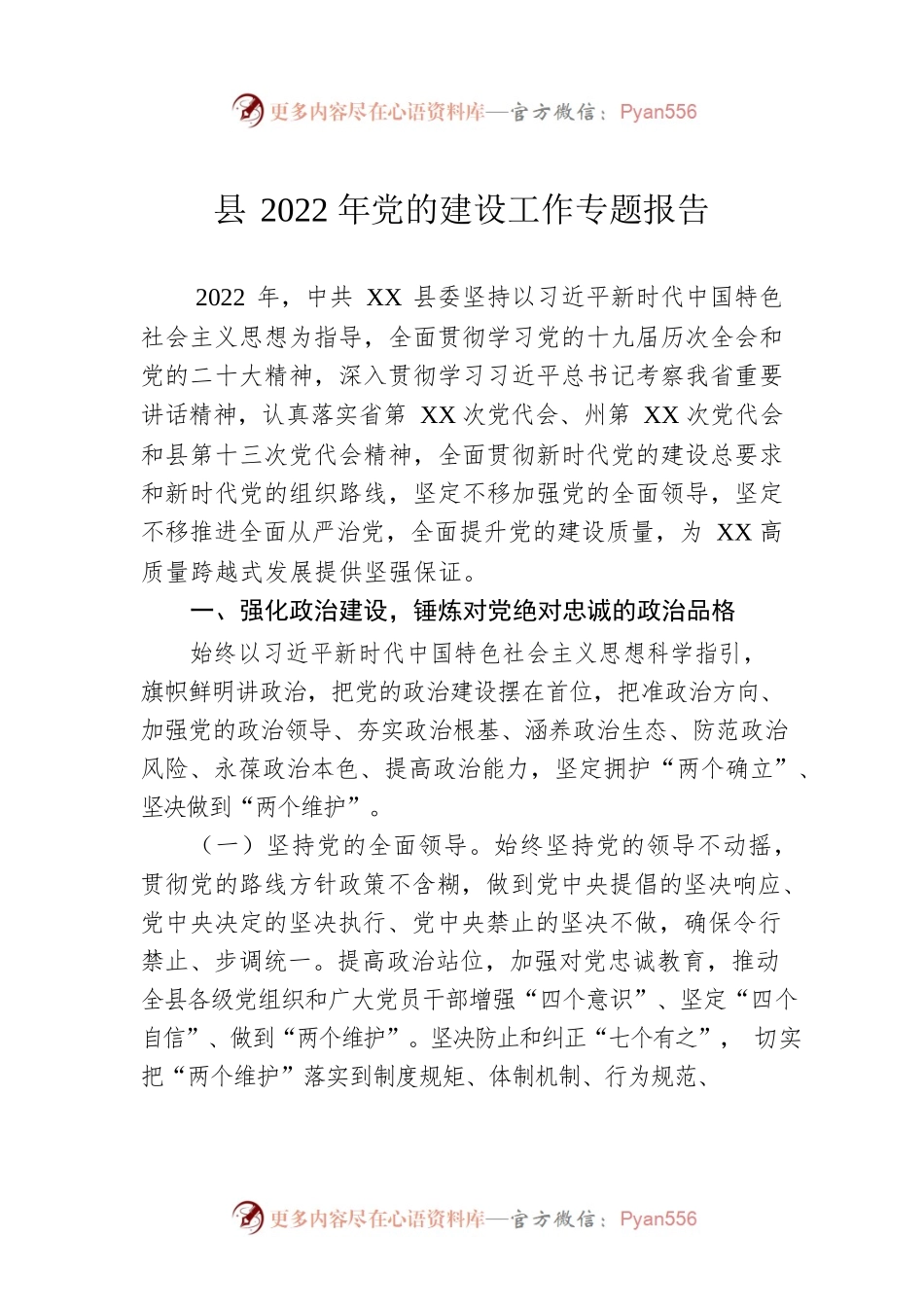 县2022年党的建设工作专题报告.docx_第1页