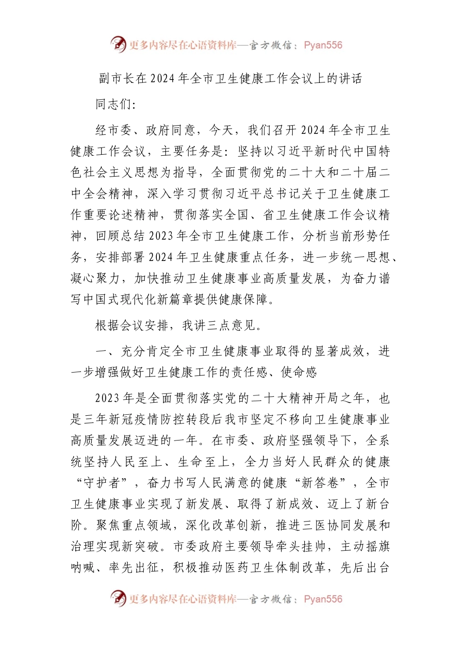 副市长在2024年全市卫生健康工作会议上的讲话.docx_第1页