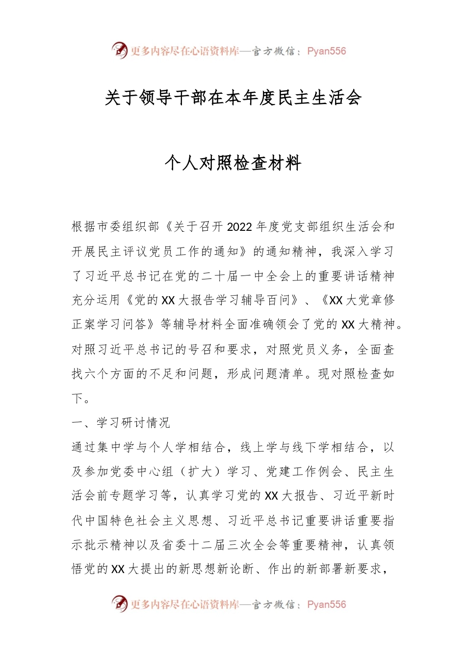 关于领导干部在本年度民主生活会个人对照检查材料.docx_第1页